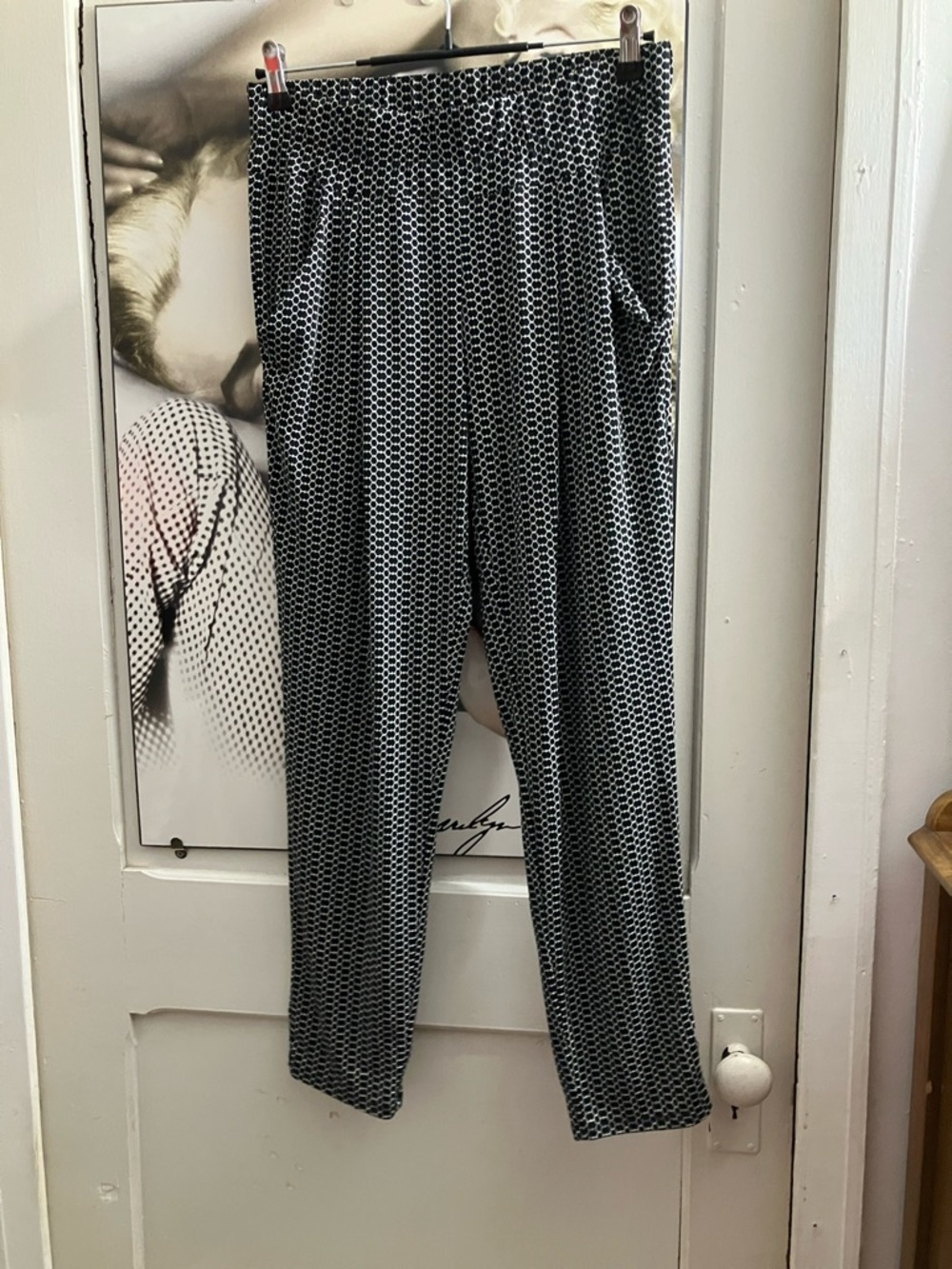 Jennifer Lopez Black and White Geometric Straight Leg Pants